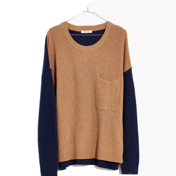 MADEWELL THOMPSON RIBBED COLORBLOCK POCKET SWEATER. SIZE SMALL. NWT - Picture 2 of 4